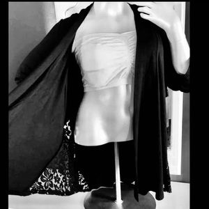 🌹SOLD🌹2x plus size Black Crochet Lace Jersey Knit Cardigan Top Cover Up